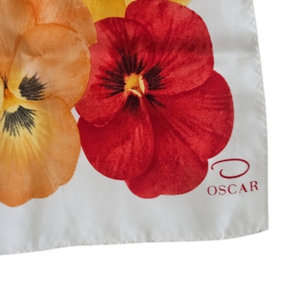 OSCAR Floral Print Silk Scarf - Red and Yellow Oblong - Picture 5 of 6